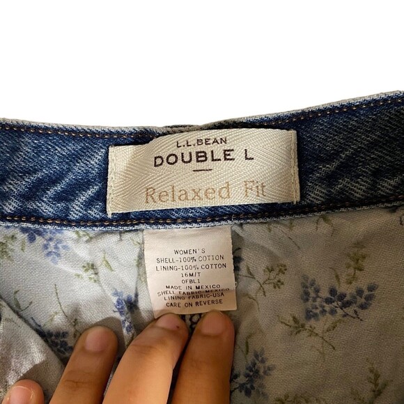 Vintage LL Bean Flannel Lined Relaxed Fit Double‎ L Jeans Size 16 Y2K Baggy Mom - Picture 3 of 10